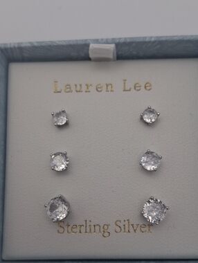 Lauren Lee Sterling Silver Clear Crystal Stud Earring Set - Three Pair